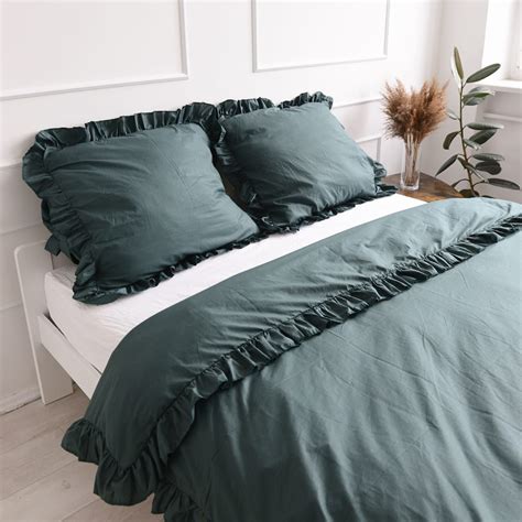 Poszewka Pościel Na Kołdrę Z Falbanką Butelkowa Zieleń 150X200 Cm ...