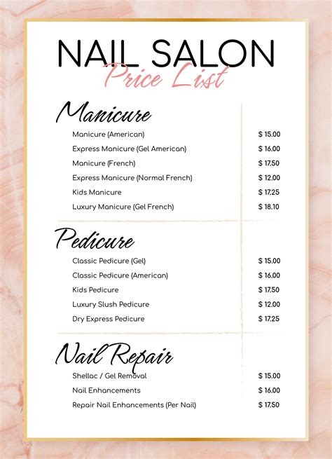 Nail Salon Prices Shop | cityofclovis.org