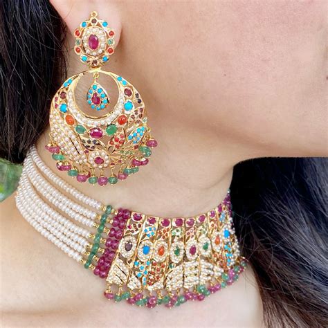 Navratna Set in Gold | 22k Hallmark Jewelry| Punjabi Jadau