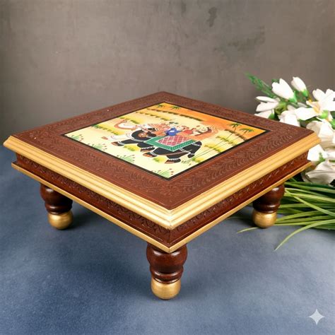 Wooden Chowki for Pooja | Handcrafted Bajot Patla for Temple & Home