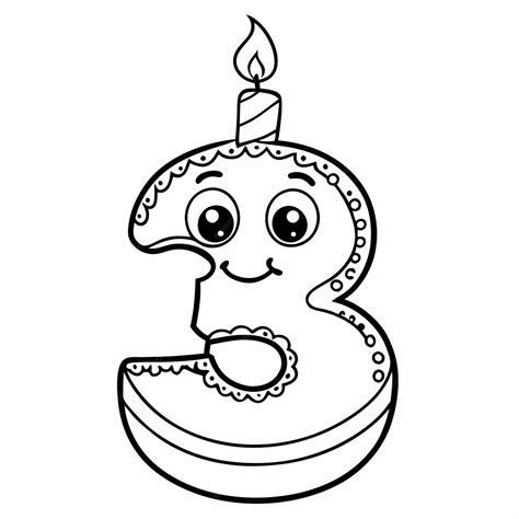 Happy Birthday Coloring Page with Number 3 for ThreeYearOlds | Premium ...