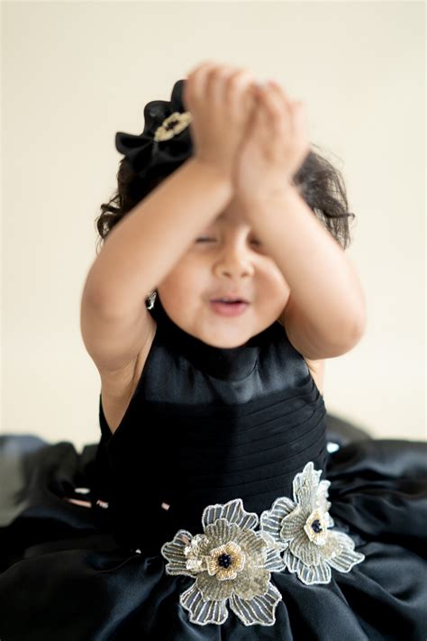 Pre-Order: Black Flare Dress with 3-d hand Embroidered Flowers– Peonyy Kids