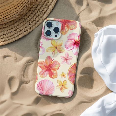 Cute Hibiscus Seashell Phone Case Trendy Summer Pastel Floral Print ...