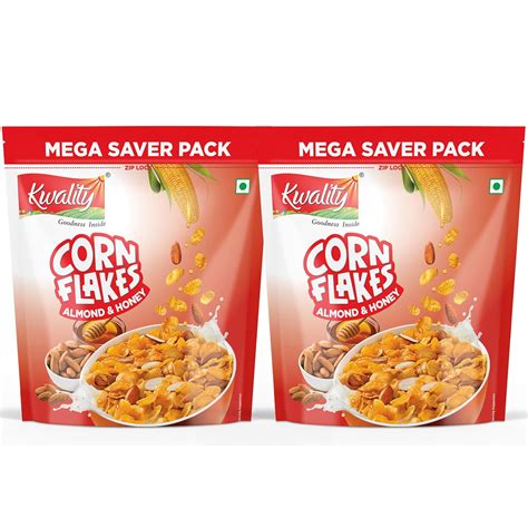 KWALITY Corn Flakes with Almond & Honey - Made with Golden Corns, 99% ...