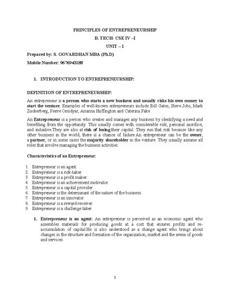 Principles OF Entrepreneurship - PRINCIPLES OF ENTREPRENEURSHIP B. TECH ...