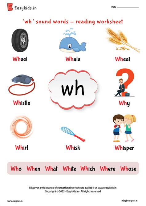 Wh sound words - reading worksheet - EasyKids.in