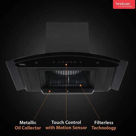 Hindware Chimney Chromia 90 Cm BLK 1200 m³/hr Chimney With Motion Sens ...