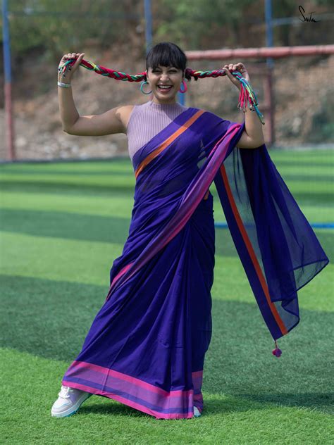 Lightweight Mulmul Cotton Saree In Blue|Natkhat Neela|Suta