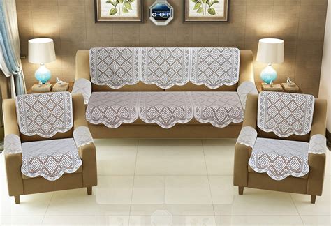 Kuber Industries Self Cotton 7 Piece 5 Seater Sofa Cover with Center ...