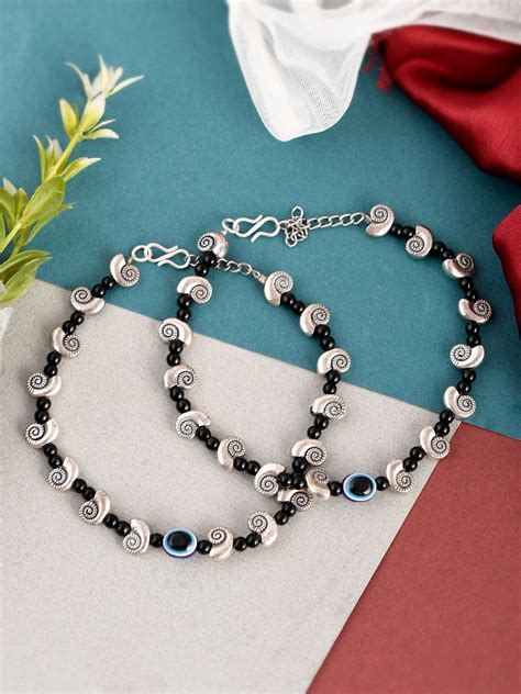 Buy Evil Eye Snail Oxidized Anklets for Women Online at Silvermerc ...