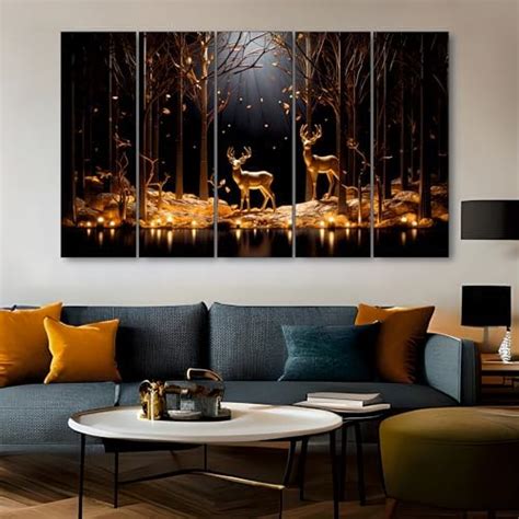 The Castle Decor Black Golden Deer Painting With Frame 5 Big Size ...