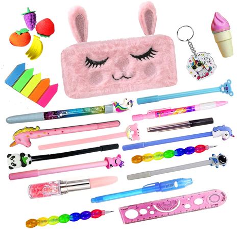 Neel® 23pcs Complete Stationery Gift Set for Kids Girls Bunny Kitty Fur ...