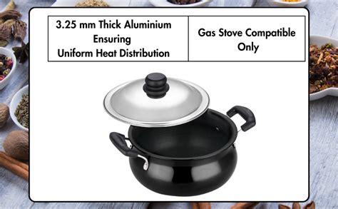 Buy Vinod Black Pearl Hard Anodised Non Stick Handi with Lid - 3 Litre ...