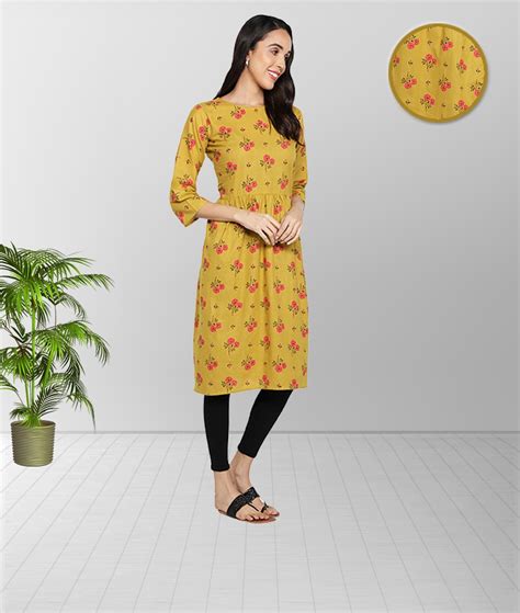 Fabclub Cotton Floral Printed Flared Women Kurti (Yellow) – Fabclub