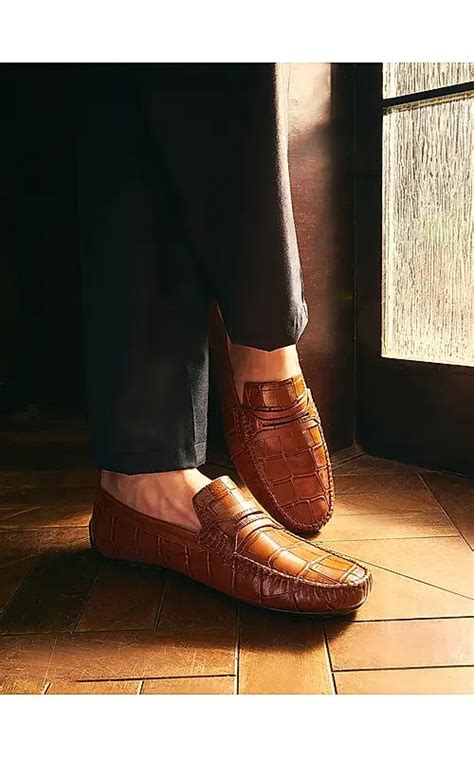 Tan Croco Textured Moccasins – Rosso Brunello Leathers Pvt. Ltd.