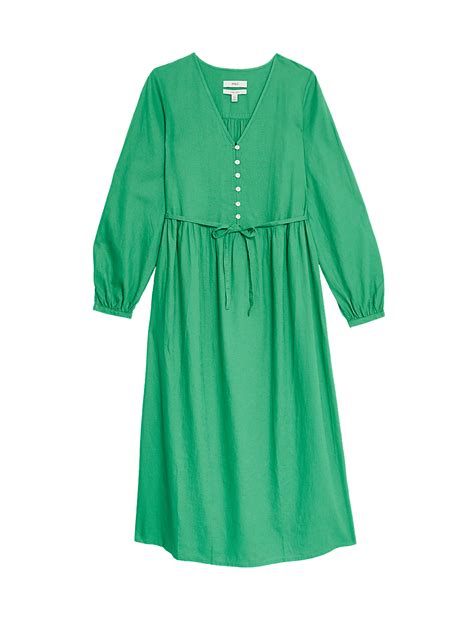 Buy Linen Rich V-Neck Midi Shift Dress at Marks & Spencer