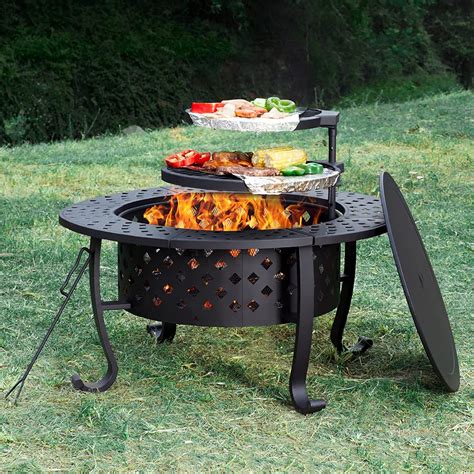 Amazon.com : PaPaJet 36 Inch Fire Pit with 2 Grill, Outdoor Wood ...