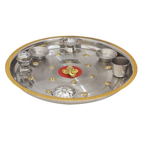 Jeenal Decorative Stainless Steel Pooja Thali/Rakhi Platter/Tilak Thali ...