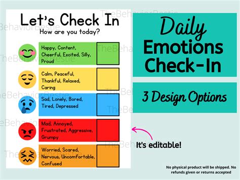 Editable Emotions Check-in Feelings Check in Daily - Etsy UK