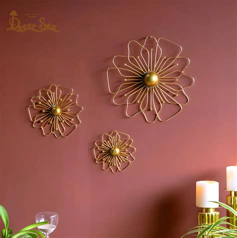 DECOR SEA® Gold Metal Wall Decor Three Piece Wall Art Metal Flower Wall ...