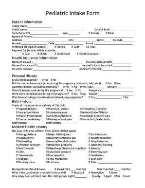 Fillable Online Pediatric Intake Form - Schumacher Family Chiropractic ...