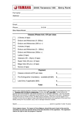 Fillable Online 2005 Tarawera 100 Entry Form - Ttbrc Fax Email Print ...