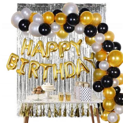 Booming Happy Birthday Decoration Kit Combo - 75Pcs Black Golden White ...