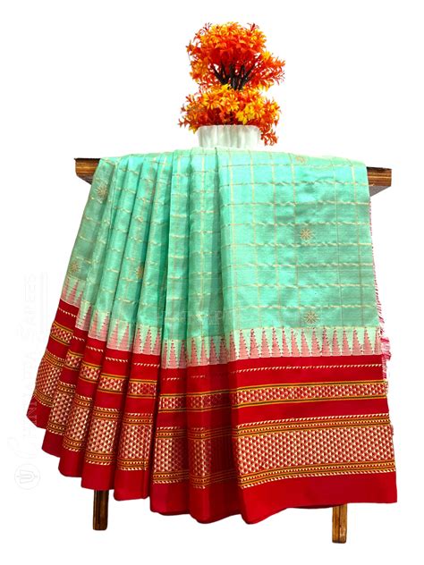 Buy Peshwai Big Checks Light Pista Pure Silk Saree Online India ...