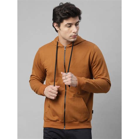 Buy RIGO Men Camel Brown Fleece Hooded Jacket Online