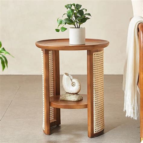 vodrohome Rattan Coffee Side Table with Shelf for Storage – Bohemian ...