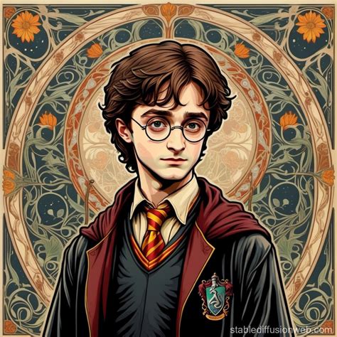 Harry Potter Art Nouveau Illustration | Stable Diffusion Online