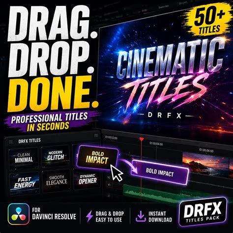 Davinci Resolve Titles Pack DRFX Drag Drop Text Presets Video Editing ...