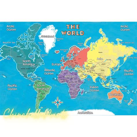 World Map With Continents And Oceans Labeled