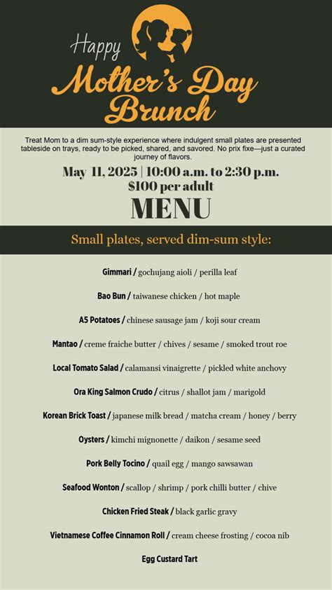 Wonderful Happy Motherâ s Day Brunch Restaurant Menu