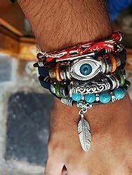 University Trendz Blue Evil Eye Multi-layer Leaf Charm Wrap Leather ...