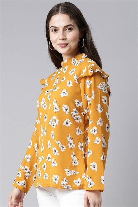 Mustard Georgette Floral Printed Regular Top VT1020 – Ahika