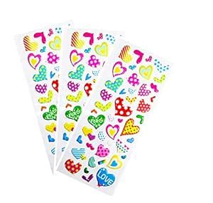 Ovicart 3pcs Colourful Heart Puff Stickers Diary Scrapbook Card Making ...