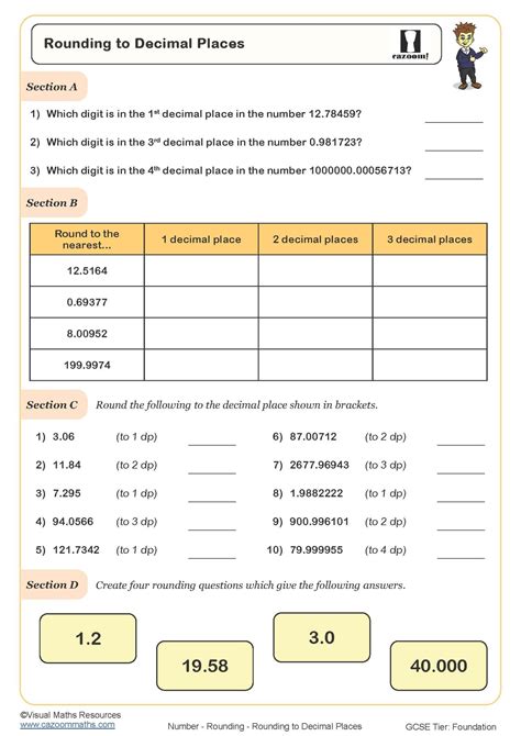 Rounding to One Decimal Place Worksheet | Cazoom Maths Worksheets