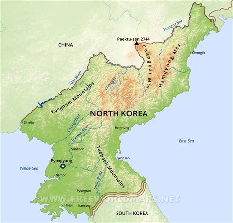 North Korea Physical Map