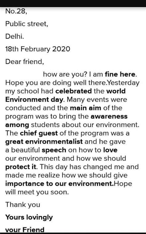 write a letter to your friend describing the environment day ...