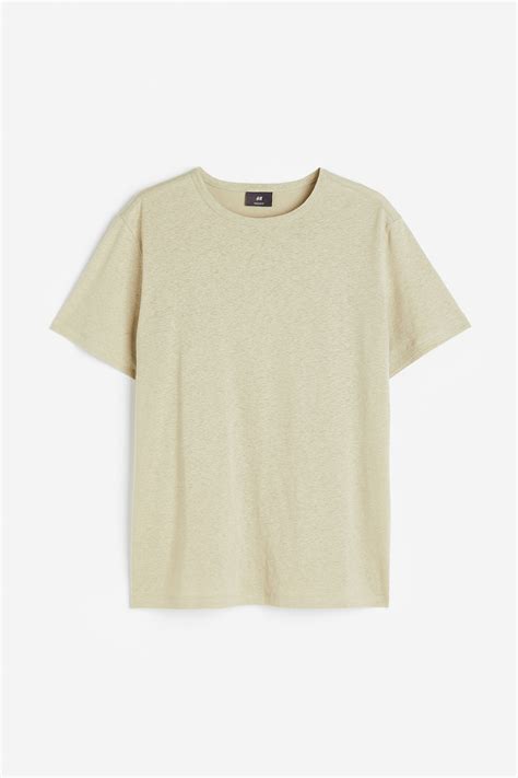 Regular Fit Linen-blend T-shirt - Light green-beige - Men | H&M IN