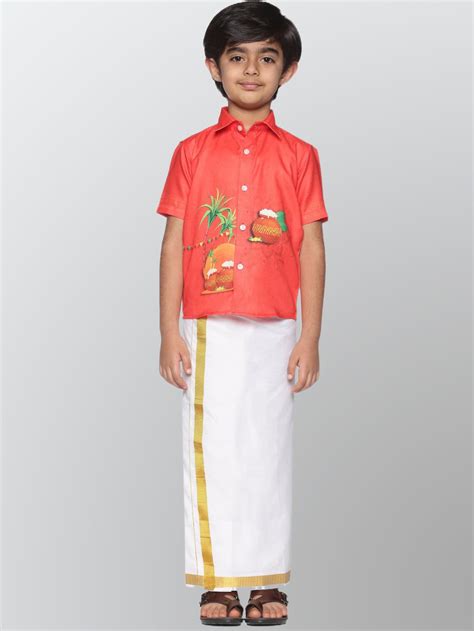 Boys Printed Pop Colour Pongal Shirt with Dhoti Set – SETHUKRISHNA