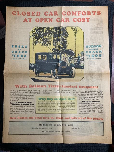 1924 HUDSON MOTOR CAR CO. 16.5x21" Automotive Print Ad VG- 3.5 Super-Six & Essex | eBay