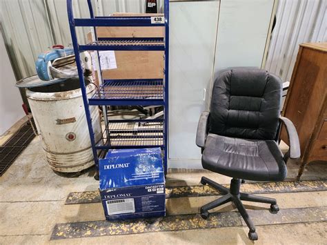 Antique Clothes Washer, adjustable metal shelves, office chair, cabinet ...