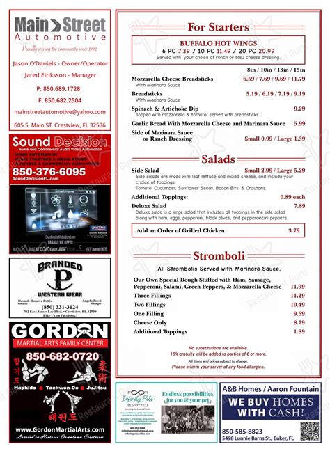 Menu at Hideaway Pizza pizzeria, Crestview, 326 N