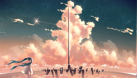 壁纸 : 插图, 幻想艺术, 动漫女孩, 空间, 天空, 抽烟, Vocaloid, 初音未来, 大气层, 云, 图形, 电脑壁纸, 地球的 ...