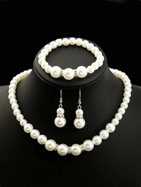 3pcs/Set Elegant Pearl Earrings & Necklace Bridal Jewelry Set, High-End ...