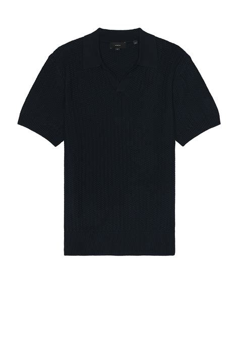 Vince Crafted Rib Short Sleeve Johnny Collar Polo in Coastal | REVOLVE