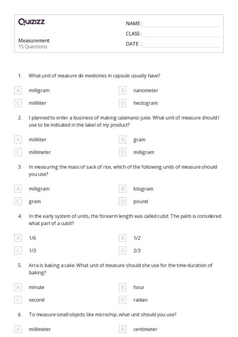50+ Measurement and Equivalence worksheets for 7th Class on Quizizz ...