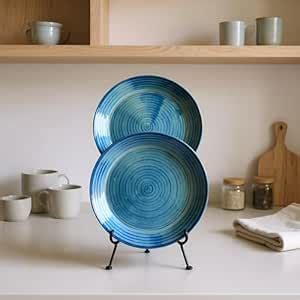 Buy zimittory Azure Spiral Ceramic Dinner Plates - Set of 2 (10-Inch ...